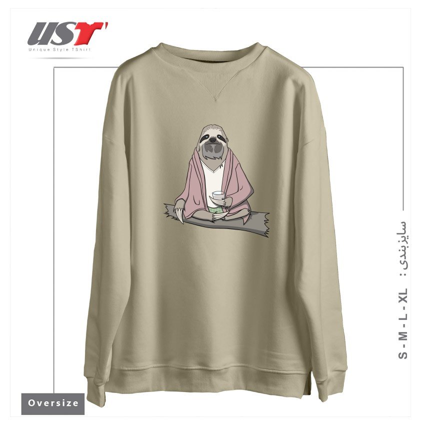 طرح THE SLOTH ABIDES سوییشرت اورسایزرنگ نخودی