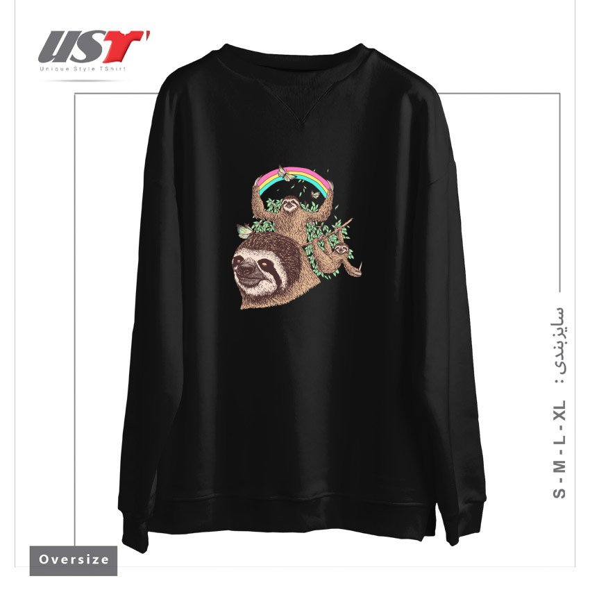 طرح THE SLOTH LIFE سوییشرت اورسایزرنگ مشکی