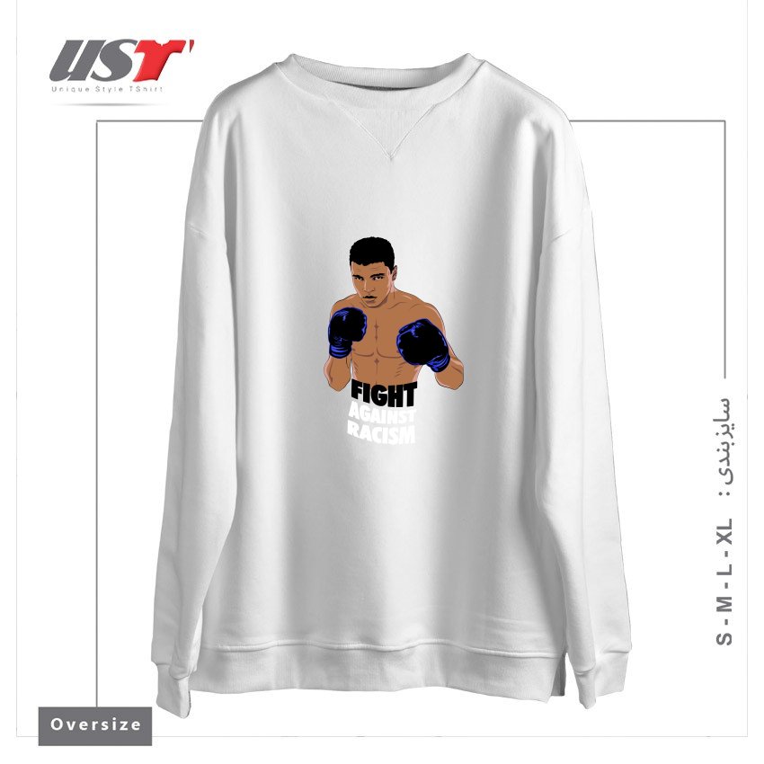 طرح FIGHT AGAINST RACISM سوییشرت اورسایزرنگ سفید