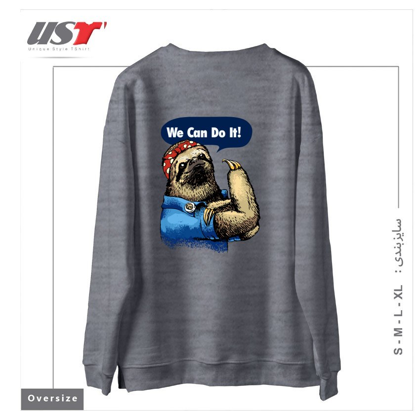 طرح WE CAN DO IT SLOTH سوییشرت اورسایزرنگ طوسی ملانژ