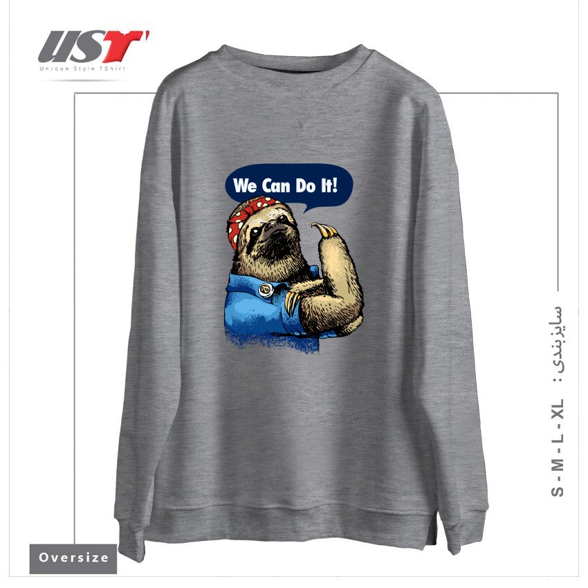 طرح WE CAN DO IT SLOTH سوییشرت اورسایزرنگ طوسی ملانژ