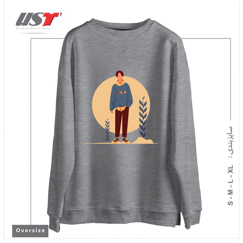 طرح Life Style2 سوییشرت اورسایزرنگ طوسی ملانژ