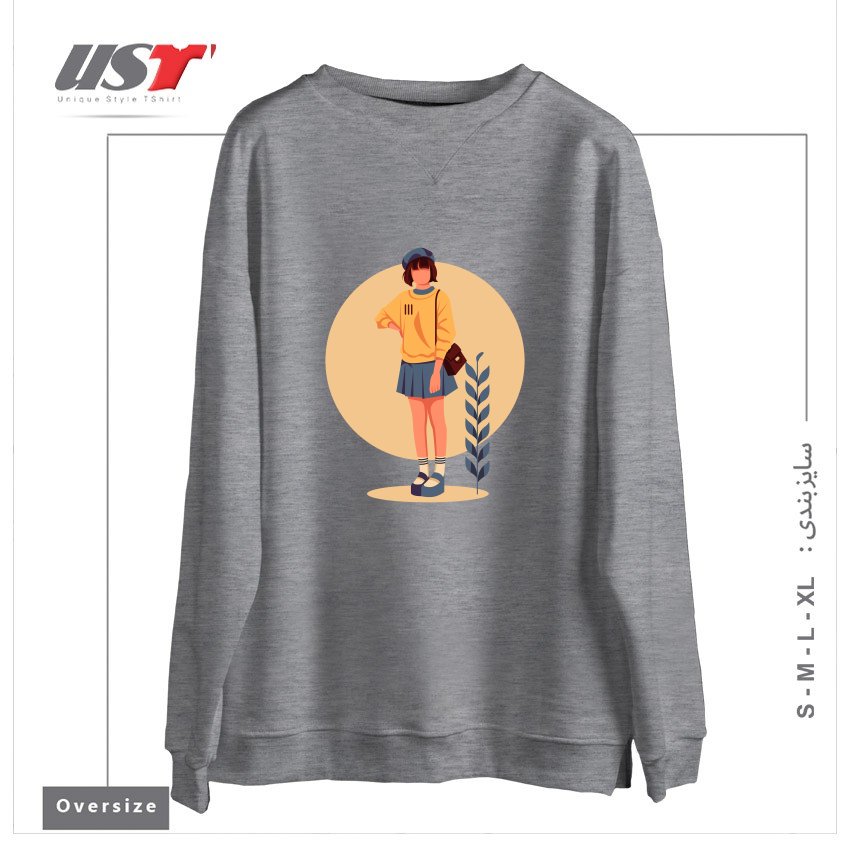 طرح Life Style6 سوییشرت اورسایزرنگ طوسی ملانژ