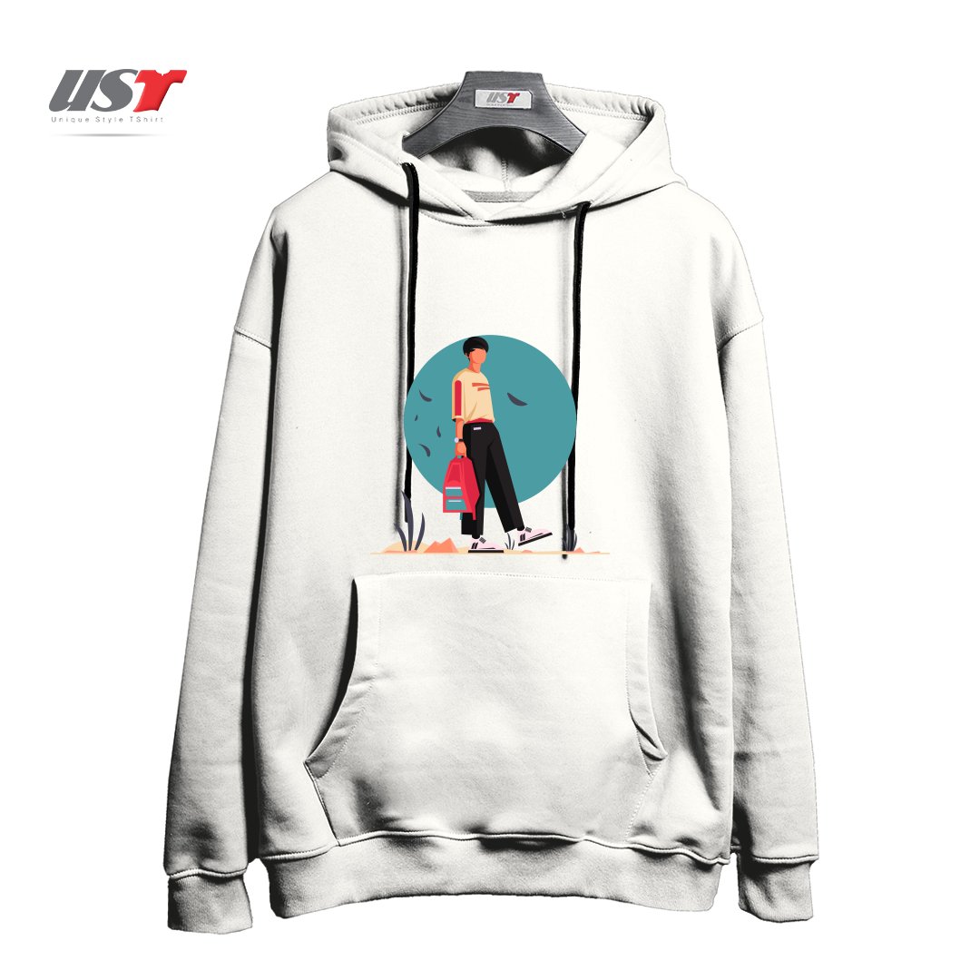 طرح Life Style8 هودی اورسایزرنگ سفید