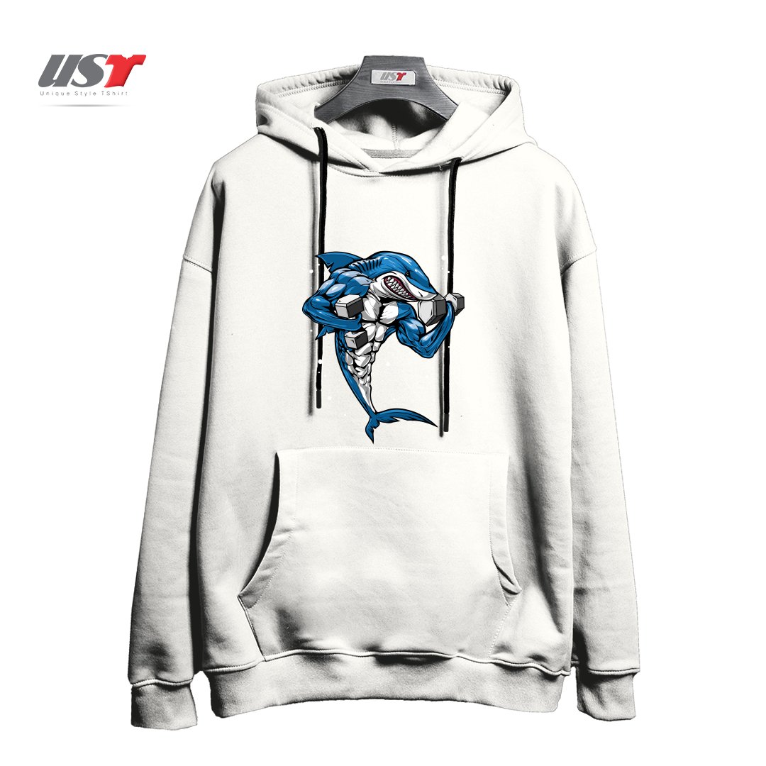 طرح FITNESS SHARK هودی اورسایزرنگ سفید