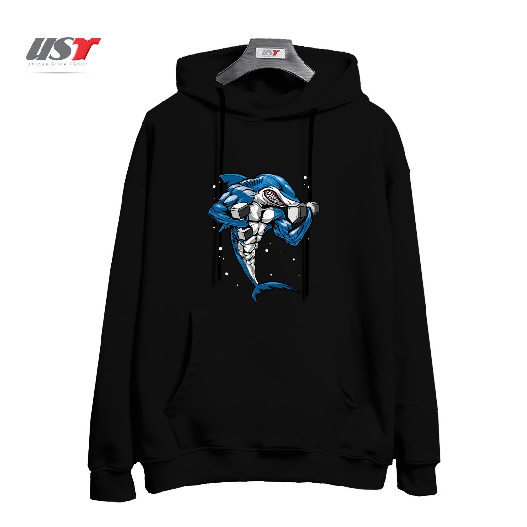 طرح FITNESS SHARK هودی اورسایزرنگ مشکی