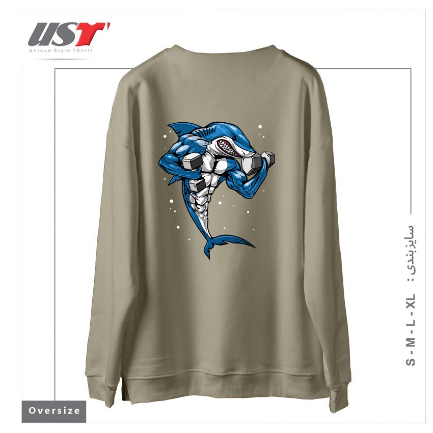 طرح FITNESS SHARK سوییشرت اورسایزرنگ نخودی