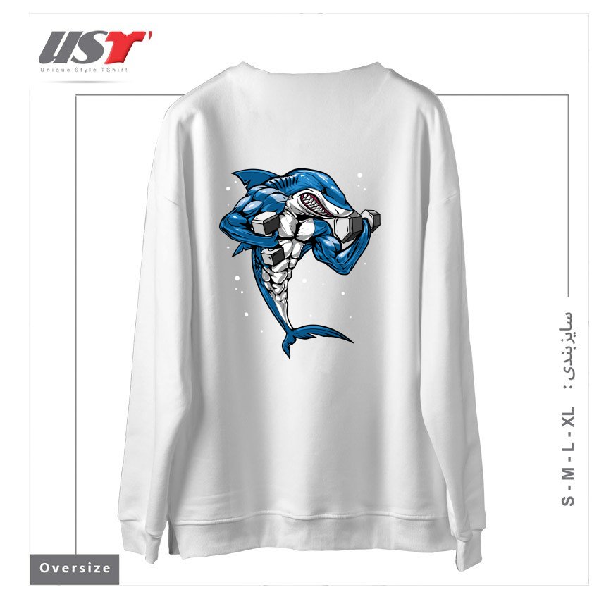 طرح FITNESS SHARK سوییشرت اورسایزرنگ سفید