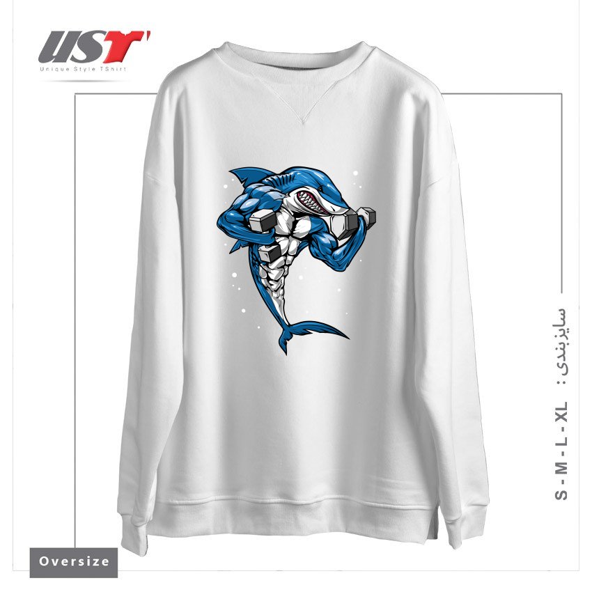 طرح FITNESS SHARK سوییشرت اورسایزرنگ سفید