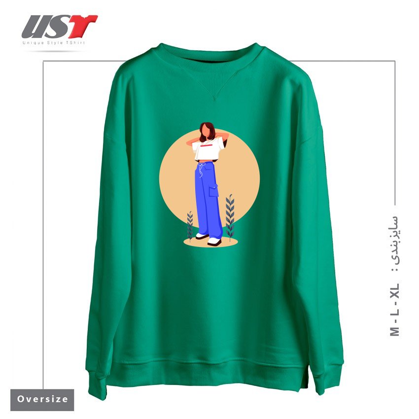 طرح Life Style11 سوییشرت اورسایزرنگ سبز سدری