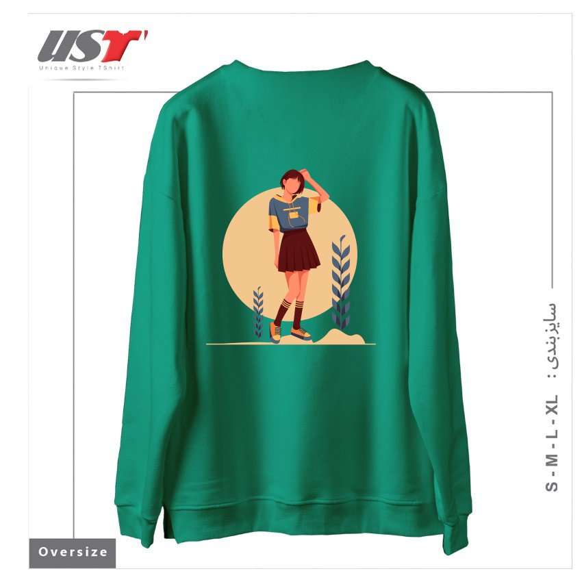 طرح Life Style13 سوییشرت اورسایزرنگ سبز سدری