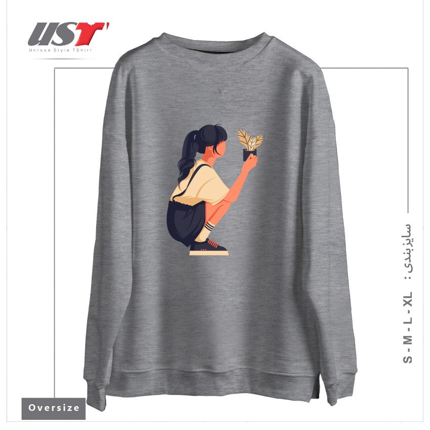 طرح Life Style15 سوییشرت اورسایزرنگ طوسی ملانژ