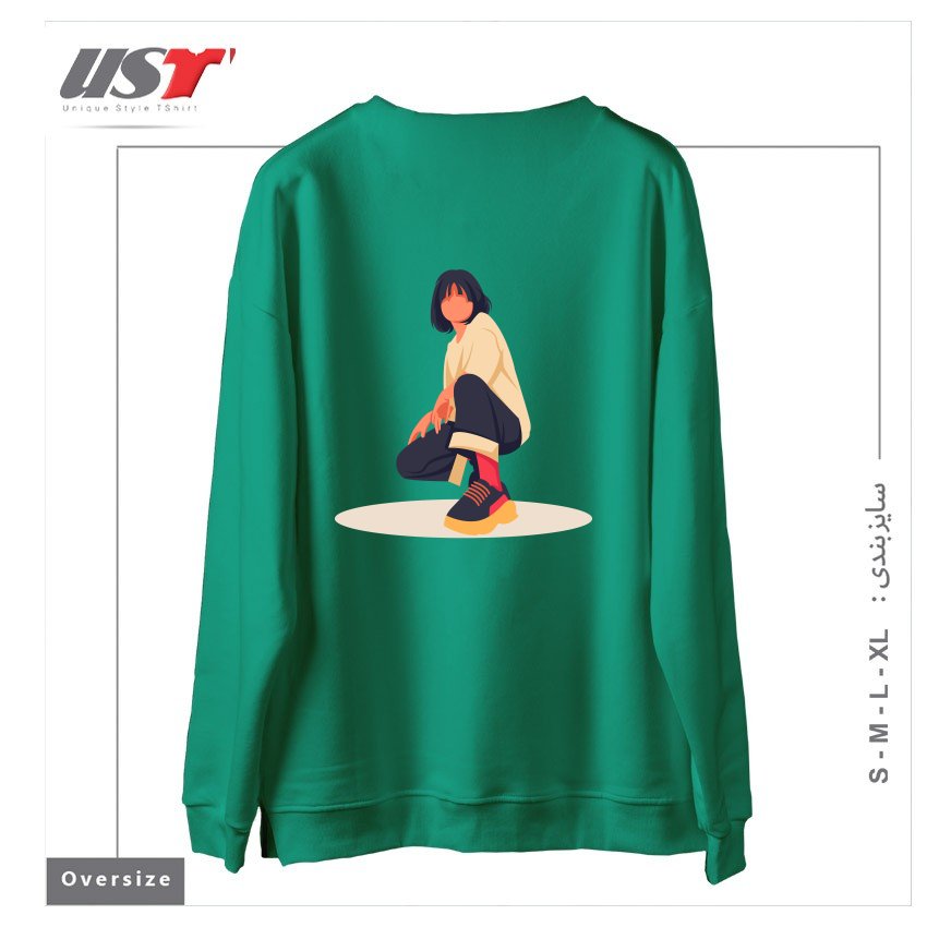 طرح Life Style16 سوییشرت اورسایزرنگ سبز سدری