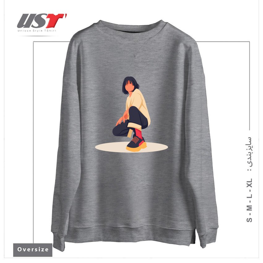 طرح Life Style16 سوییشرت اورسایزرنگ طوسی ملانژ