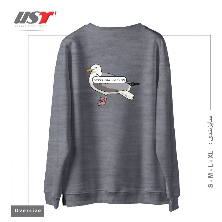 طرح ASHAMED SEAGULL سوییشرت اورسایزرنگ طوسی ملانژ