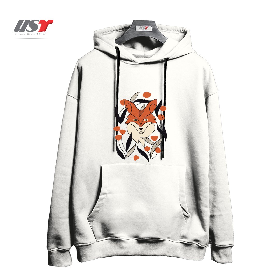 طرح FLORAL FOX هودی اورسایزرنگ سفید