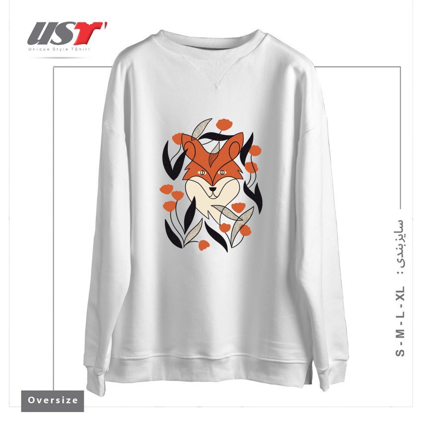 طرح FLORAL FOX سوییشرت اورسایزرنگ سفید