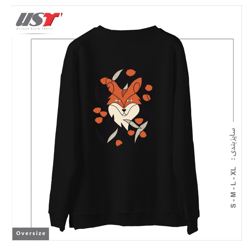 طرح FLORAL FOX سوییشرت اورسایزرنگ مشکی