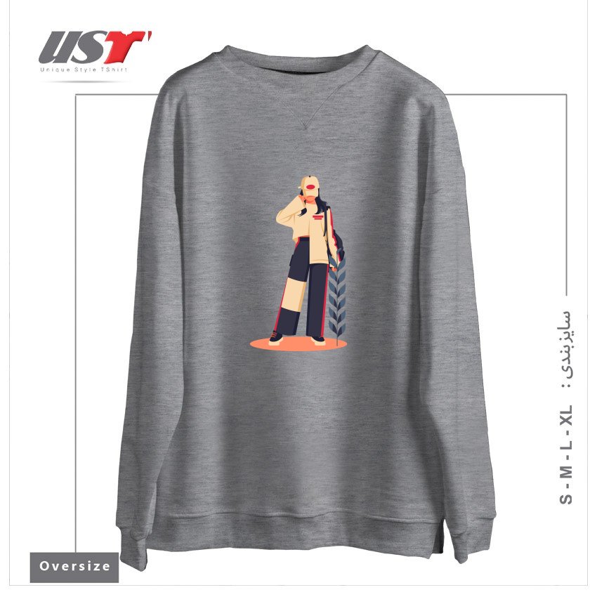 طرح Life Style20 سوییشرت اورسایزرنگ طوسی ملانژ