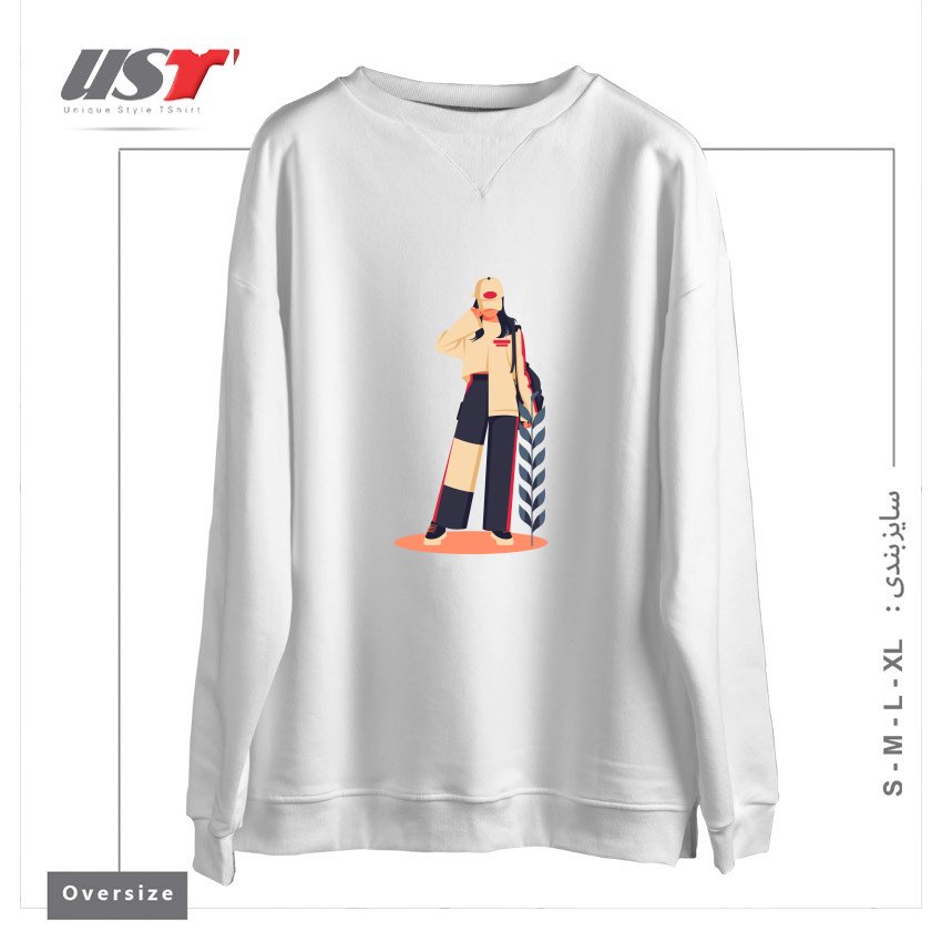 طرح Life Style20 سوییشرت اورسایزرنگ سفید