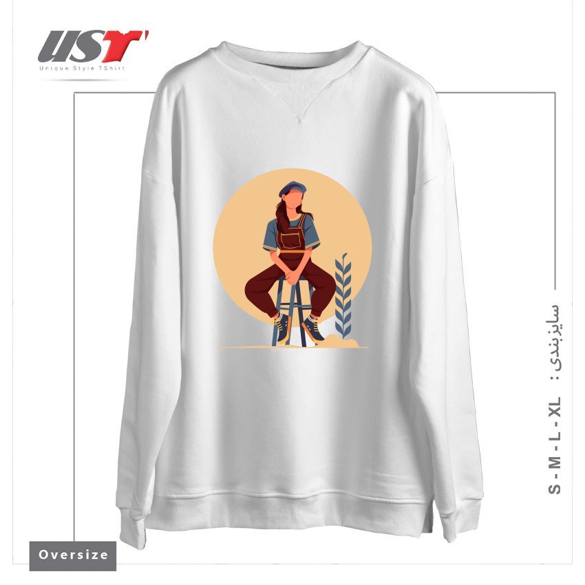 طرح Life Style23 سوییشرت اورسایزرنگ سفید