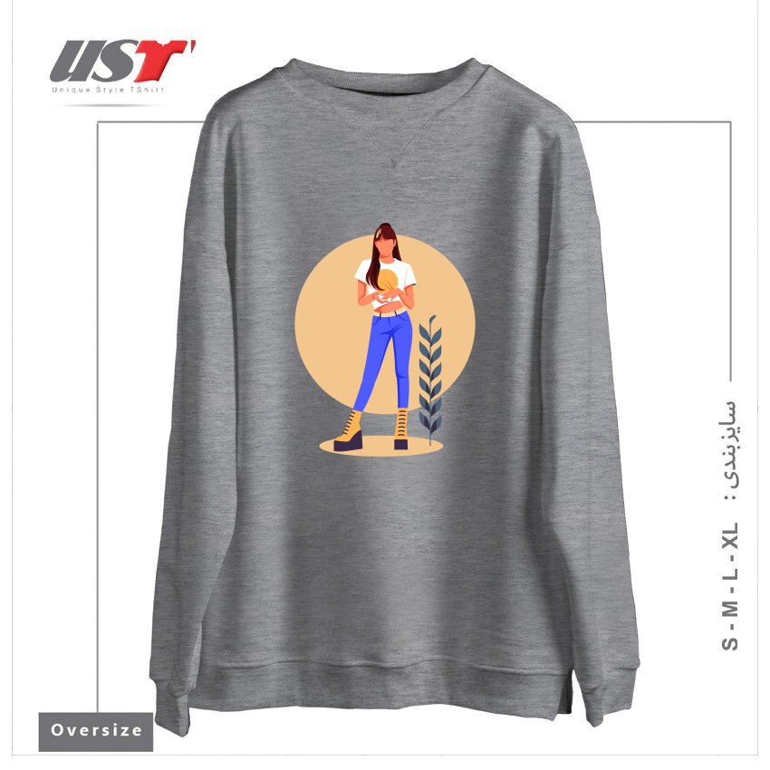 طرح Life Style33 سوییشرت اورسایزرنگ طوسی ملانژ