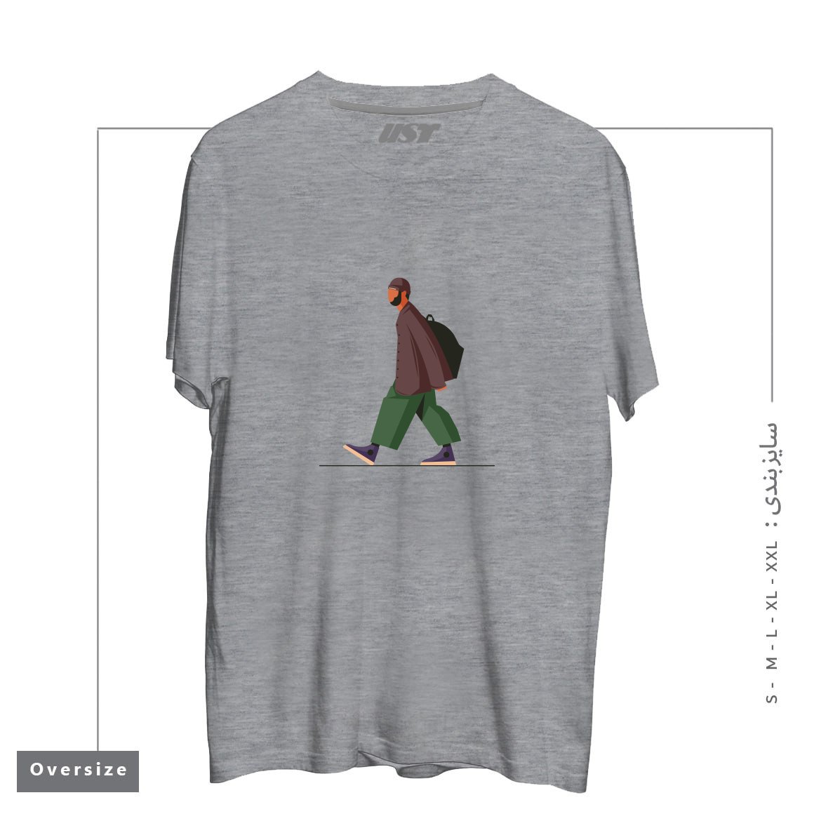 طرح Life Style37 تیشرت اورسایزرنگ طوسی ملانژ