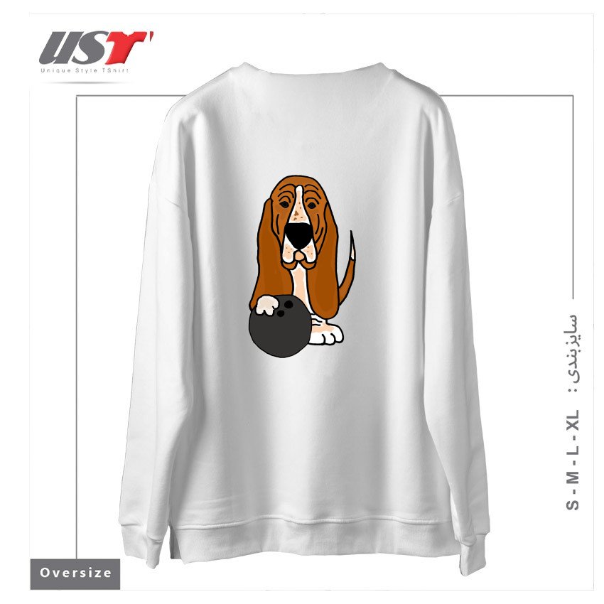 طرح FUNNY BASSET HOUND DOG BOWLING CARTOON سوییشرت اورسایزرنگ سفید