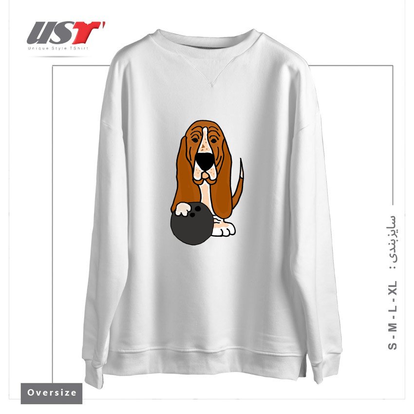طرح FUNNY BASSET HOUND DOG BOWLING CARTOON سوییشرت اورسایزرنگ سفید
