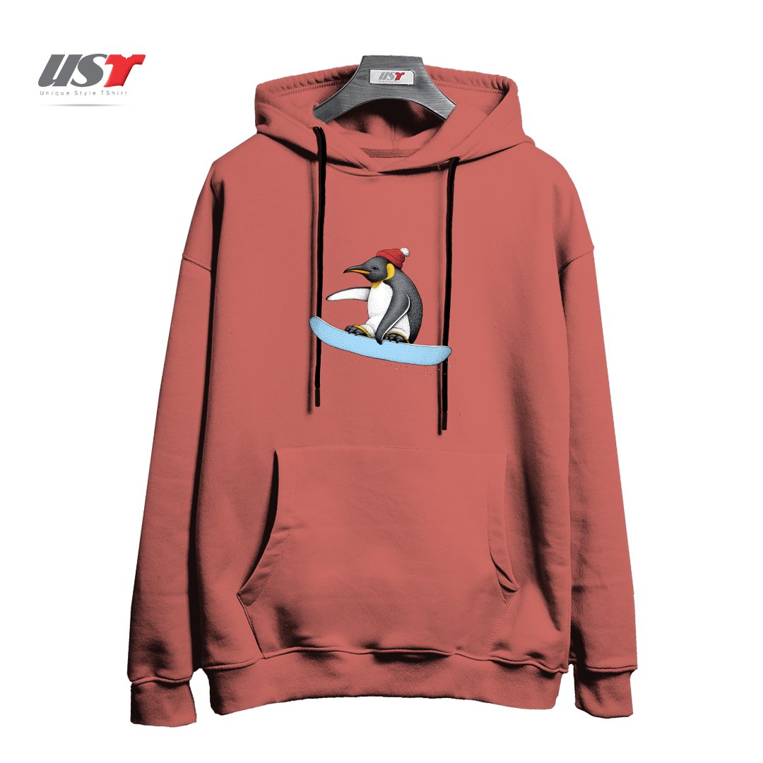 طرح FLYING PENGUIN (COLOR VERSION) هودی اورسایزرنگ آجری