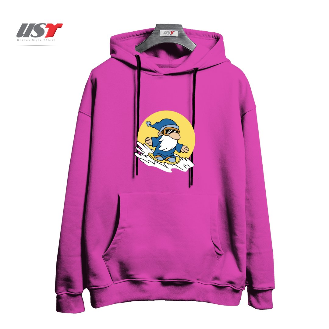 طرح GNOME ON SNOWBOARD هودی اورسایزرنگ صورتی