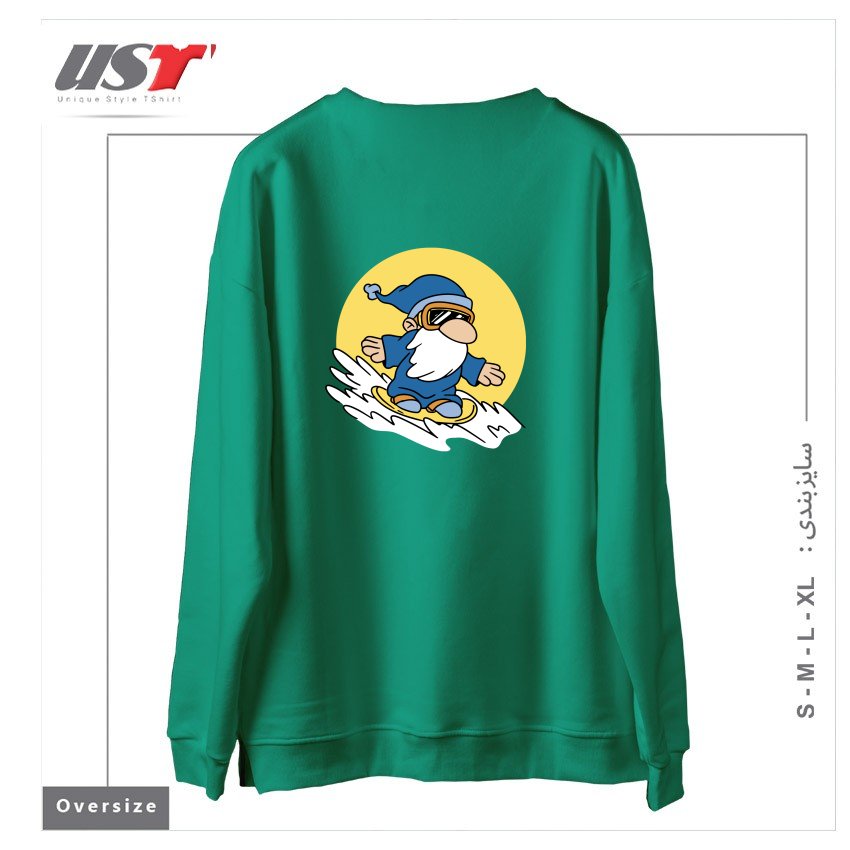 طرح GNOME ON SNOWBOARD سوییشرت اورسایزرنگ سبز سدری