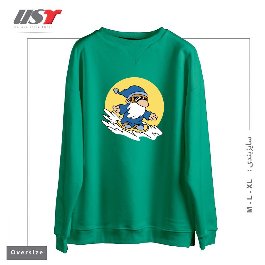 طرح GNOME ON SNOWBOARD سوییشرت اورسایزرنگ سبز سدری