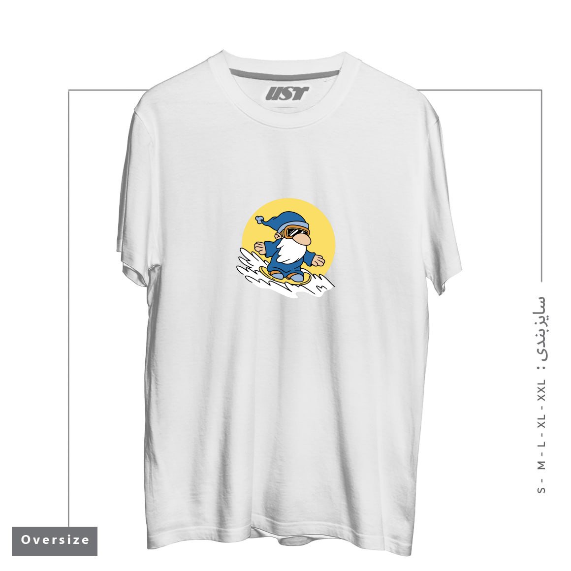 طرح GNOME ON SNOWBOARD تیشرت اورسایزرنگ سفید