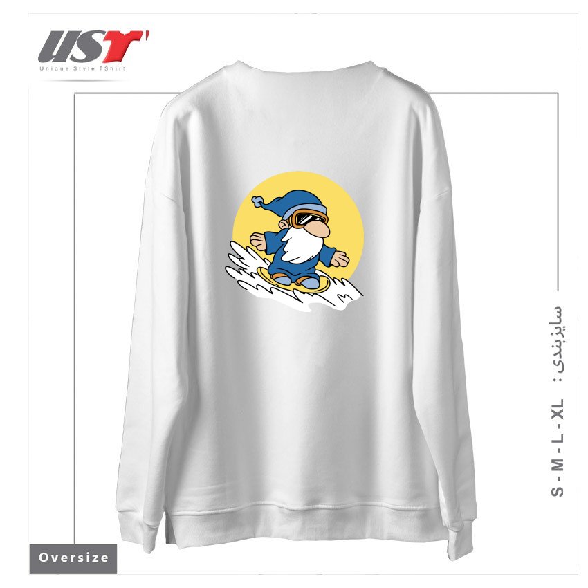 طرح GNOME ON SNOWBOARD سوییشرت اورسایزرنگ سفید