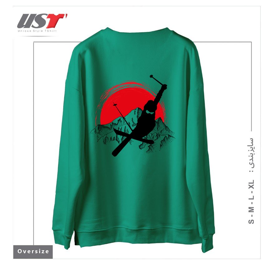 طرح MY SKI AND SNOW ART7 سوییشرت اورسایزرنگ سبز سدری