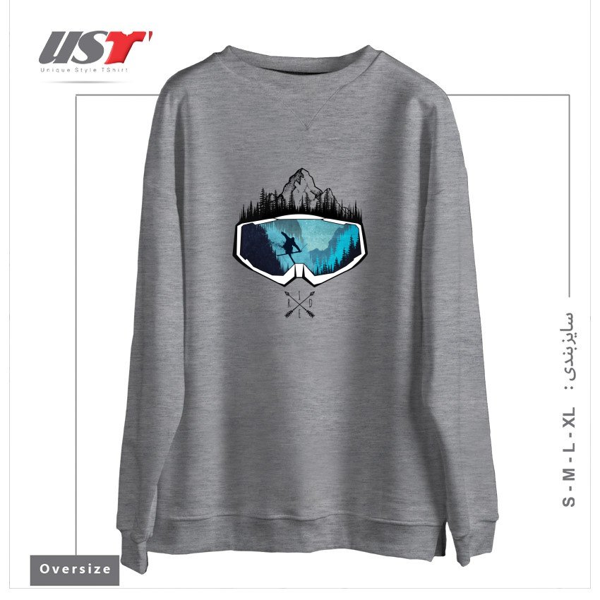 طرح MY SKI AND SNOW ART451 سوییشرت اورسایزرنگ طوسی ملانژ