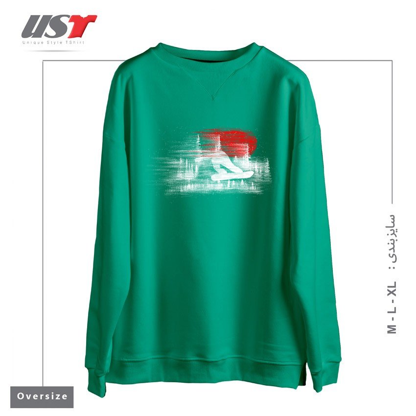 طرح MY SNOWBOARD ART سوییشرت اورسایزرنگ سبز سدری