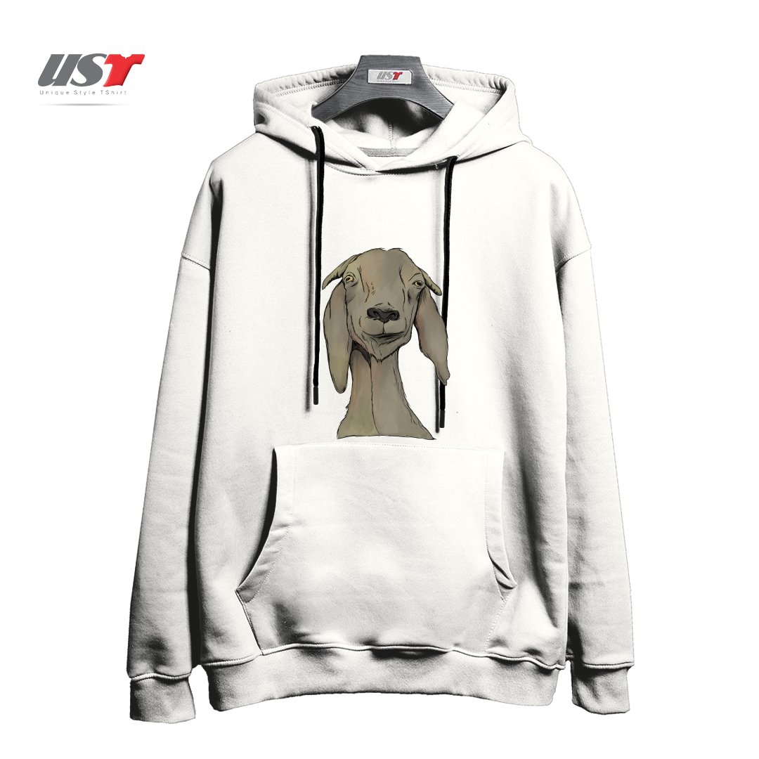 طرح GOAT! هودی اورسایزرنگ سفید