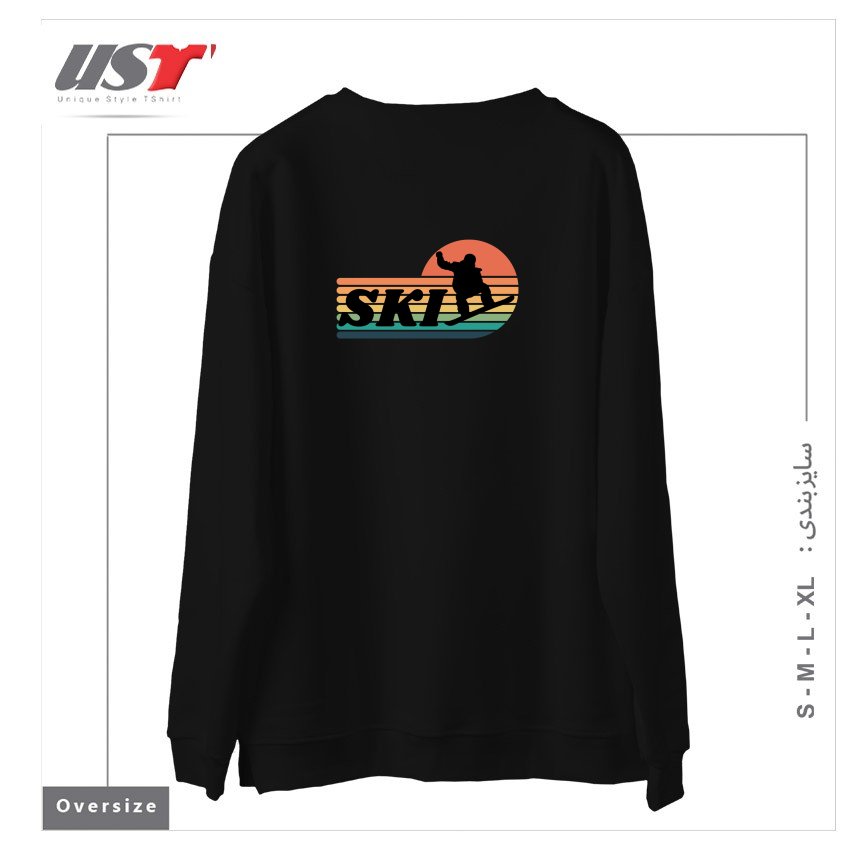 طرح RETRO SKI, WINTER SPORTS سوییشرت اورسایزرنگ مشکی