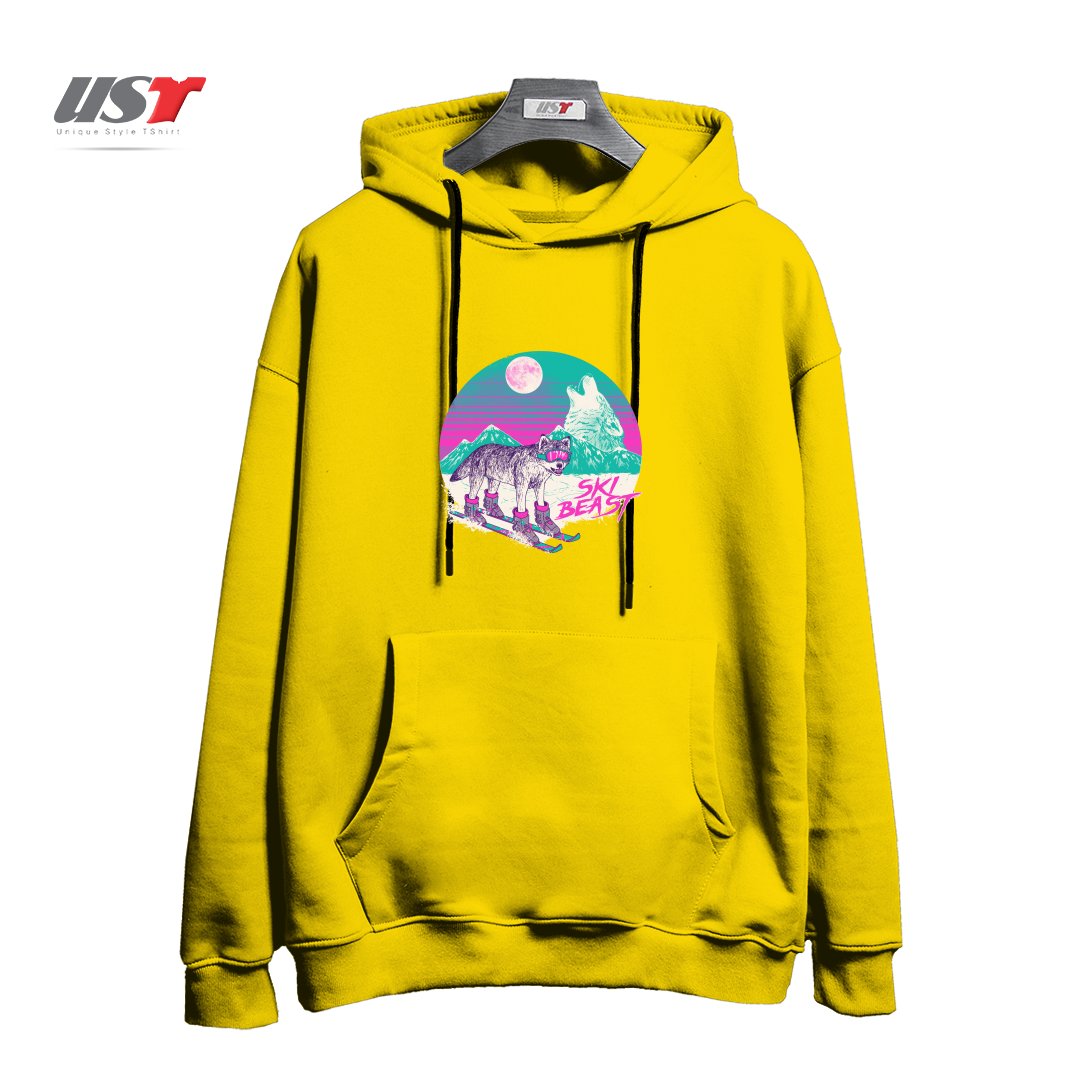 طرح SKI BEAST هودی اورسایزرنگ زرد