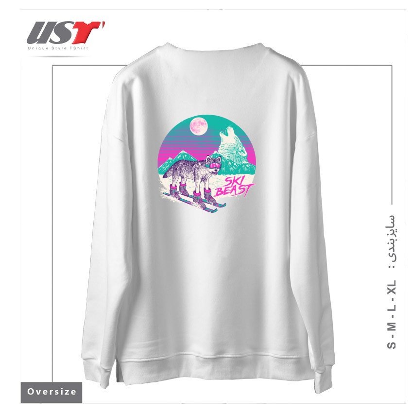 طرح SKI BEAST سوییشرت اورسایزرنگ سفید