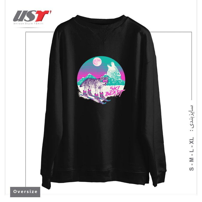 طرح SKI BEAST سوییشرت اورسایزرنگ مشکی