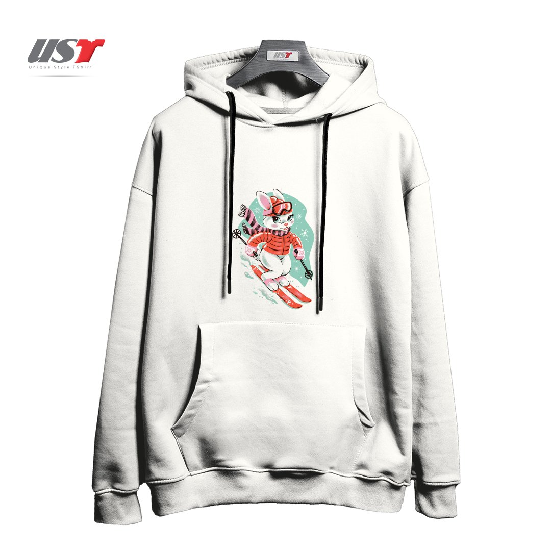 طرح SKI BUNNY هودی اورسایزرنگ سفید