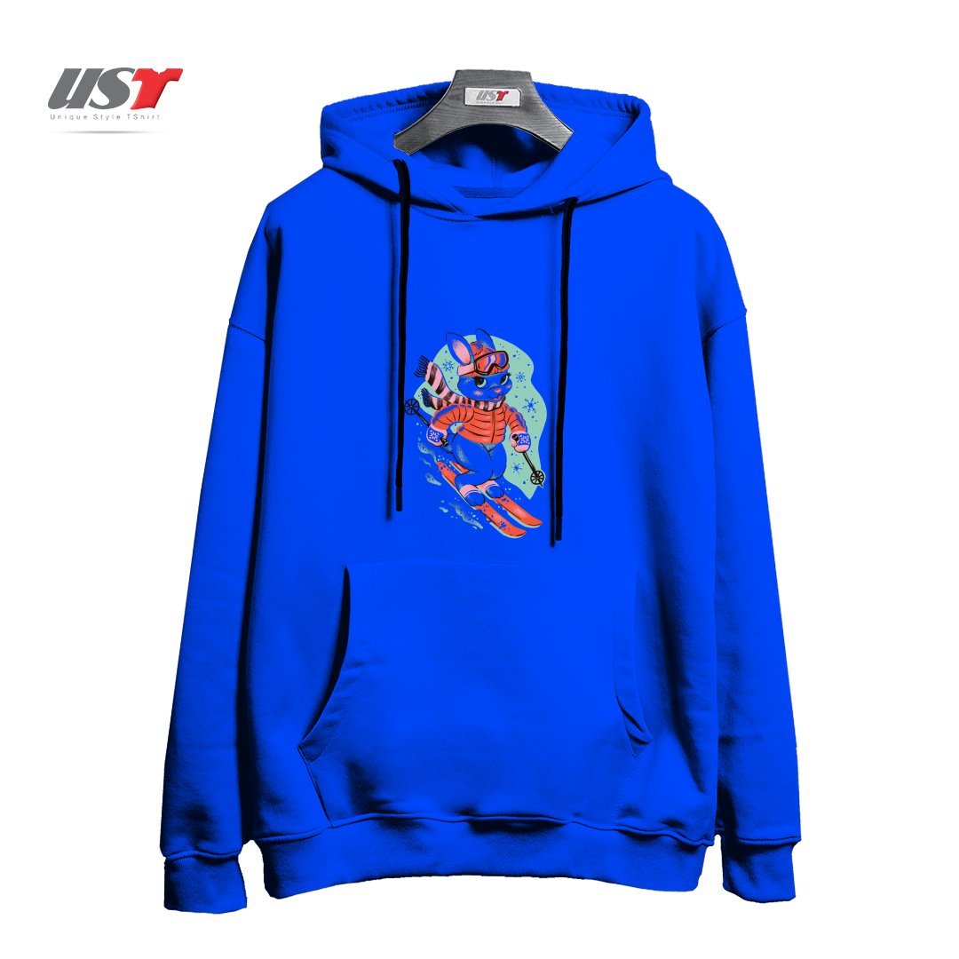 طرح SKI BUNNY هودی اورسایزرنگ آبی شالی