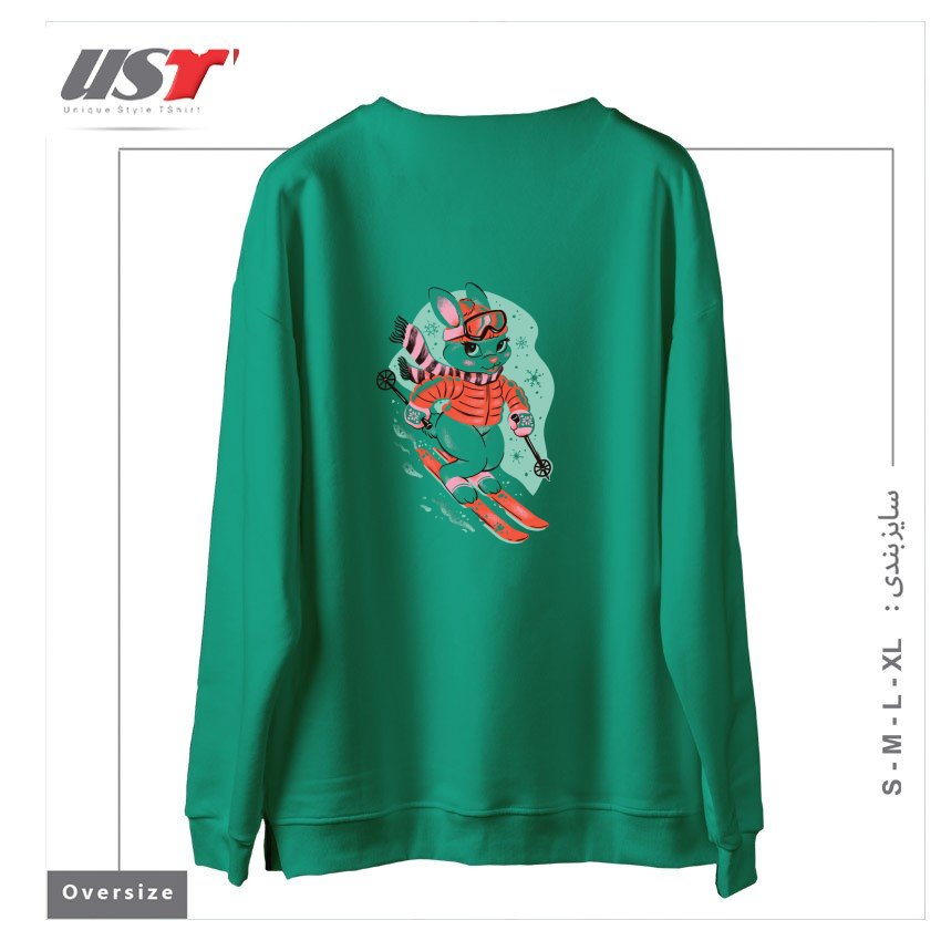 طرح SKI BUNNY سوییشرت اورسایزرنگ سبز سدری