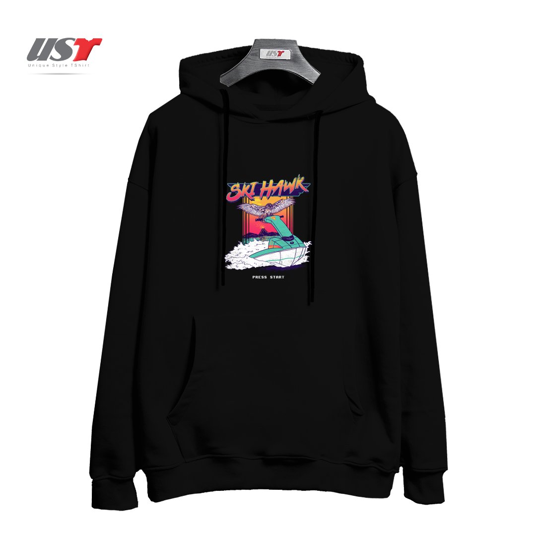 طرح SKI HAWK هودی اورسایزرنگ مشکی