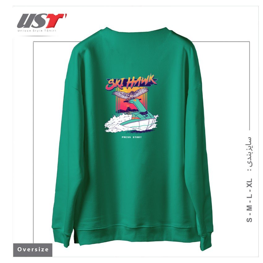 طرح SKI HAWK سوییشرت اورسایزرنگ سبز سدری