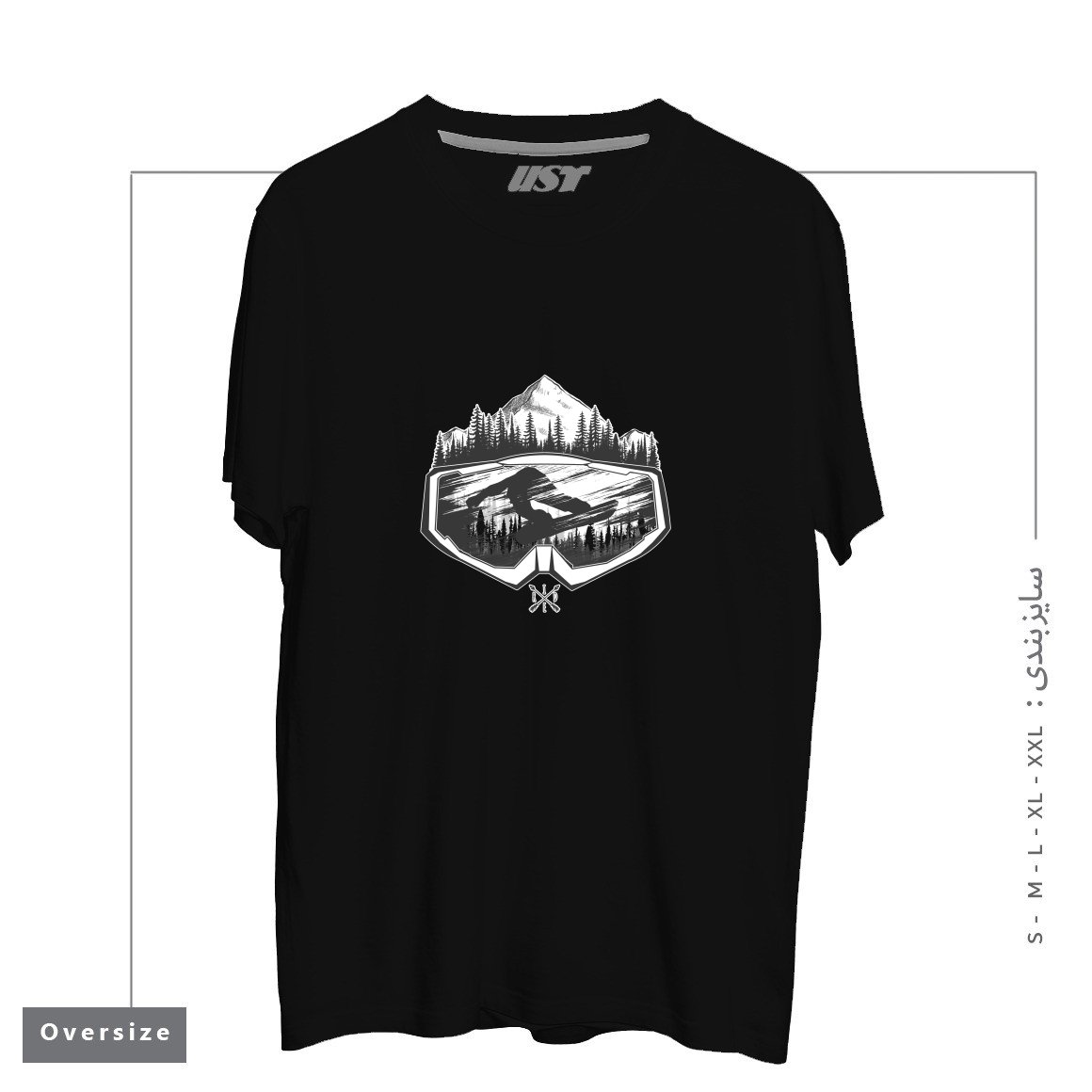 طرح SNOW AND WINTER ART تیشرت اورسایزرنگ مشکی