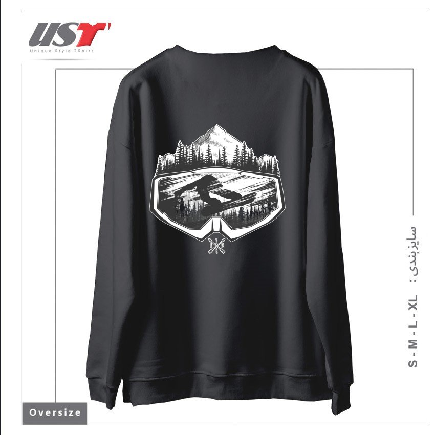 طرح SNOW AND WINTER ART سوییشرت اورسایزرنگ دودی